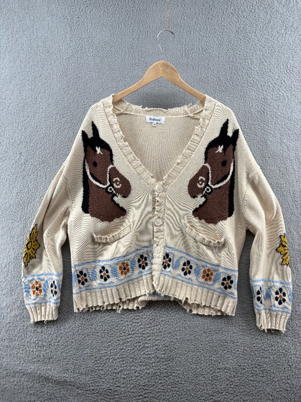 Free People Distressed Horse Cardigan Ivory XS Found x Revolve - Picture 5 of 13